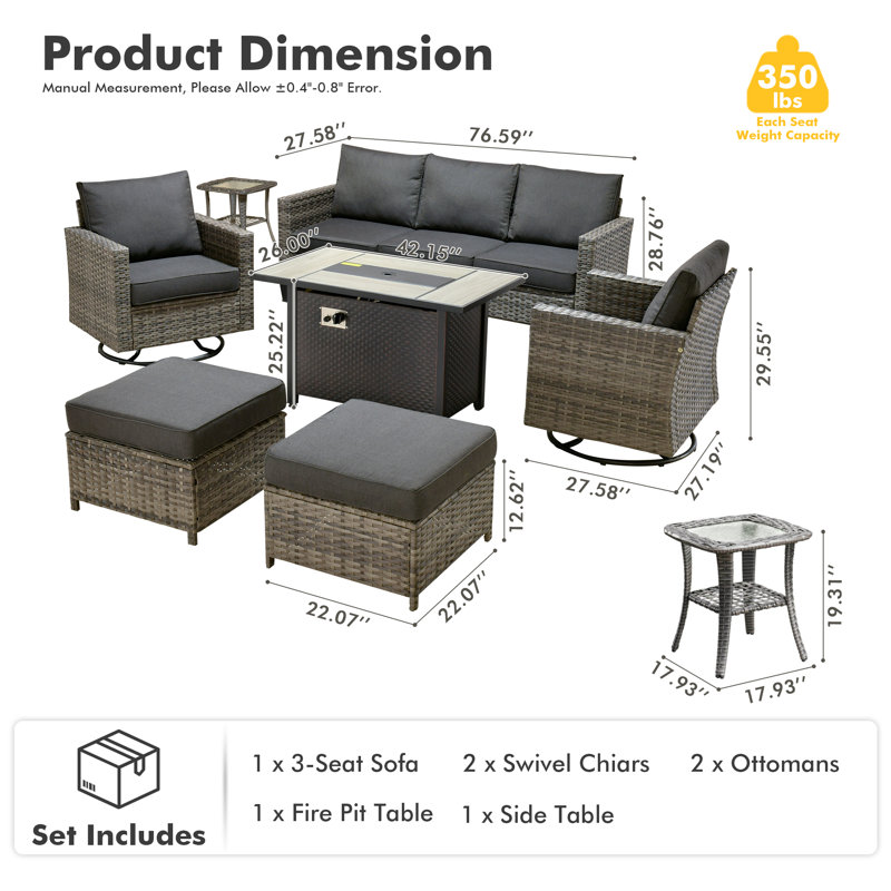 Harbin 7-piece Wicker/ Rattan Patio Conversation Set With Rocking Chairs, Black