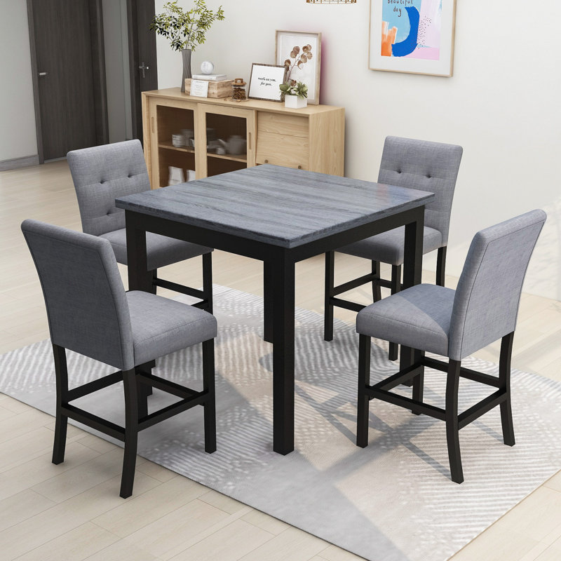 Ensemble de salle à manger 5 pièces Frosses, table de salle à manger carrée en bois et chaises rembourrées