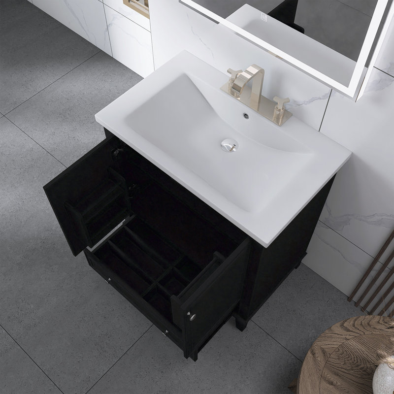 Meuble-lavabo autoportant de 30 po avec lavabo, Noir / argenté
