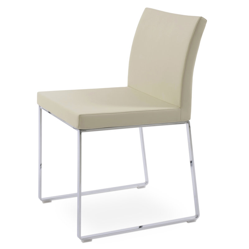 Aria Metal Upholstered Back Dining Chair, Cream PPM Leatherette, Chrome