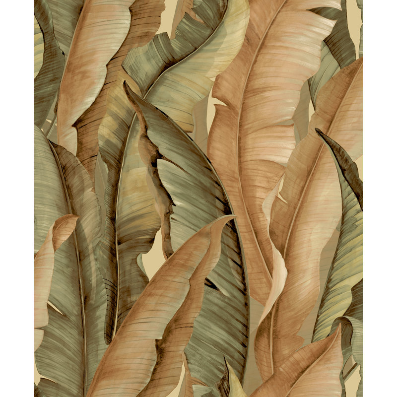 Abhia Malay Tropical Leaves 10.05m x 53cm Textured Matte Wallpaper Roll, Orange/Green