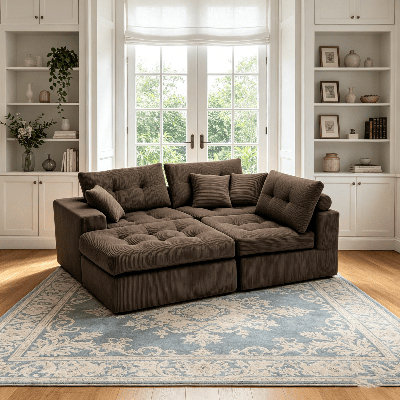 No-Assembly Corduroy Sectional – 113.40, Compression-Filled Chaise