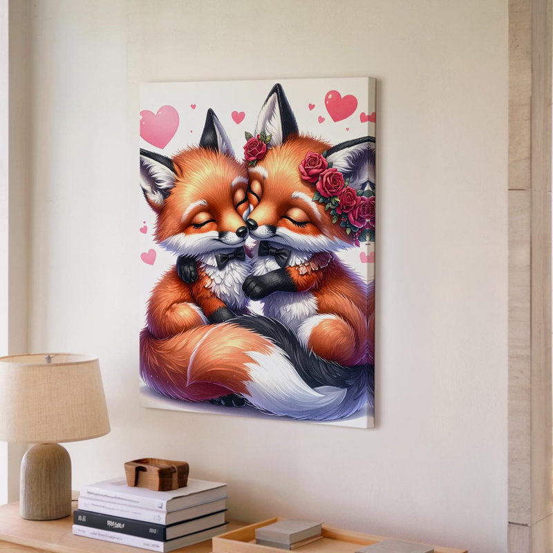 Toile, art mural, renard, amour, H 9 po x l 12 po