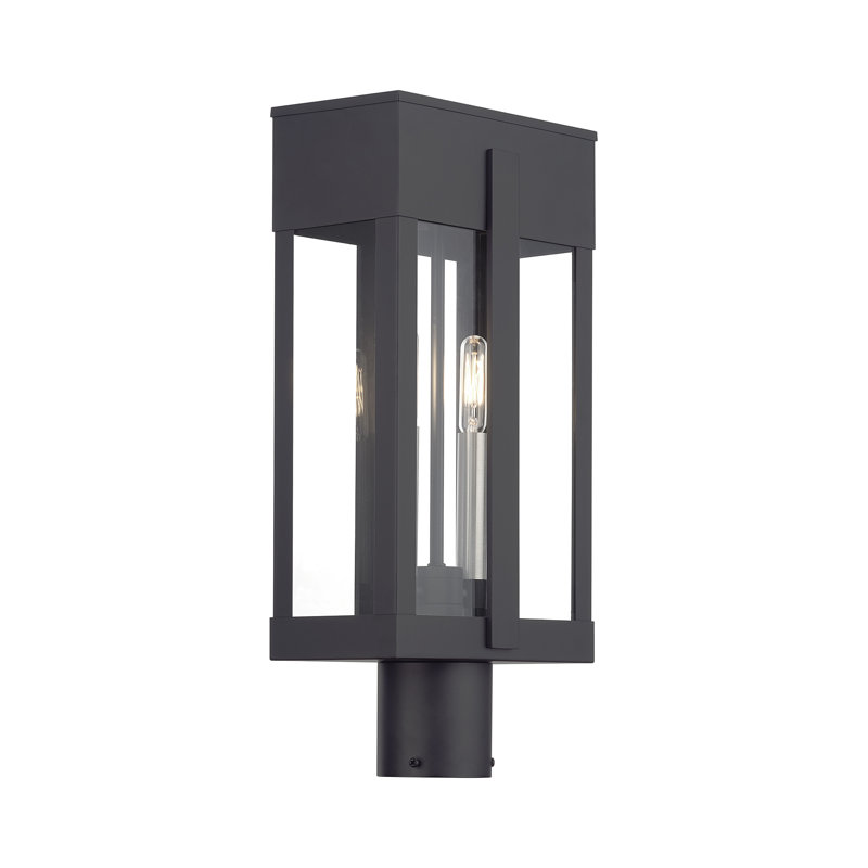 Grande lanterne extérieure noire à 2 lumières avec bougies en nickel brossé et verre transparent, Noir