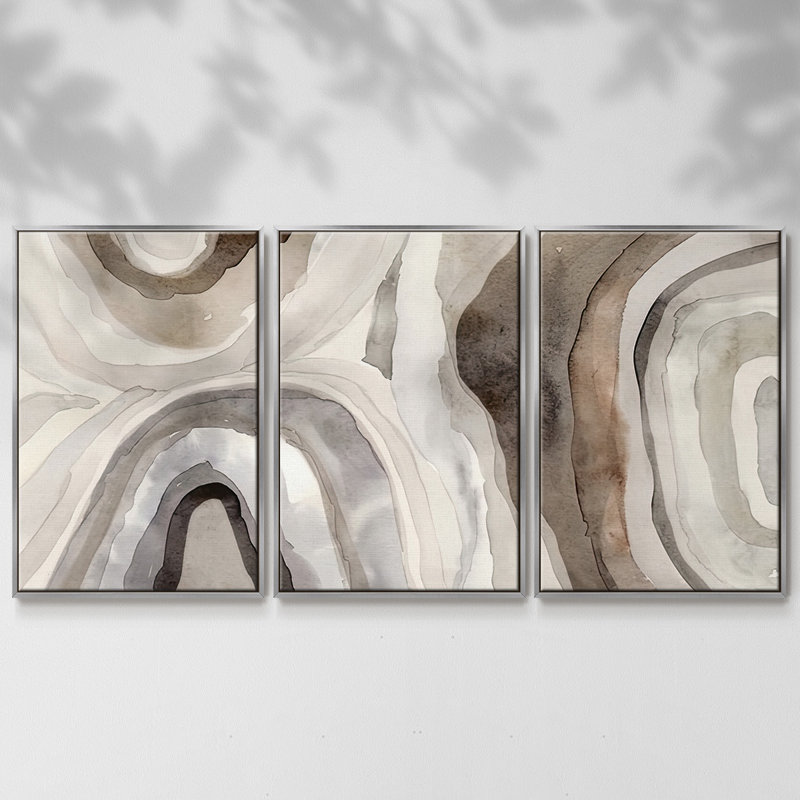 Stone Slices I - Toile encadrée multi-pièces, H 40 po x l 78 po, Encadrement argenté