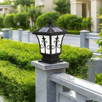 Lampadaire d'extérieur vintage rétro avec télécommande, lanterne imperméable avec 4 modes de couleur et base E26, ampoule non incluse