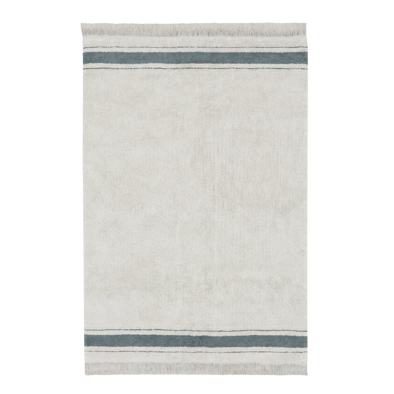 Rectangle Hand Tufted Cotton Area Rug in Natural/Vintage Blue, Rectangle 3' x 4'3"