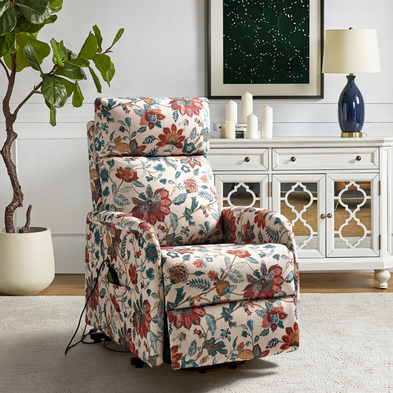 Armenuhi Lift Assist Power Recliner with Tufted Back, White Polyester