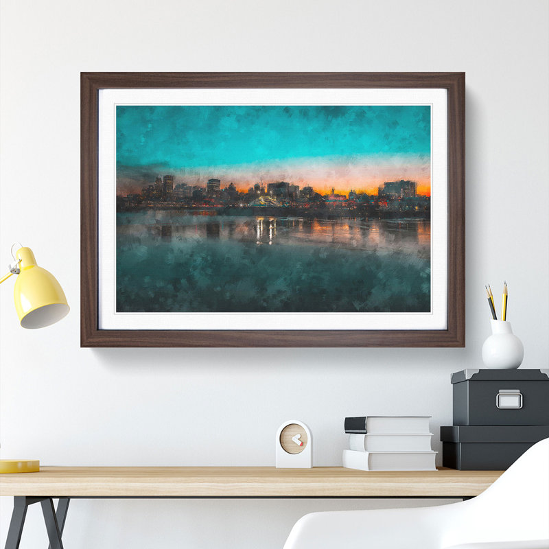 Sketch of the Montreal Skyline 1 Piece Single Picture Frame Painting on MDF, 33cm H x 45cm W x 2cm D, Walnut Framed