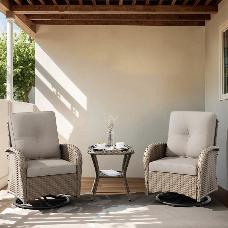 Chaises pivotantes d'extérieur avec coussins 3 pièces Maximos, Naturel, Beige