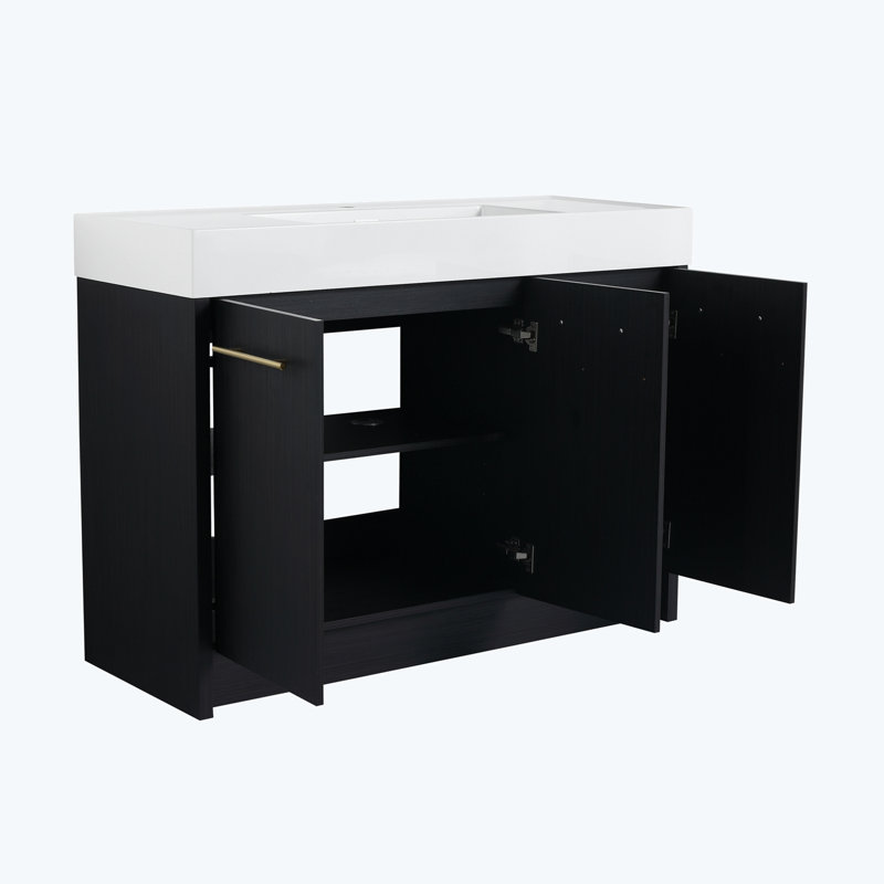Meuble-lavabo autoportant de 48 po avec lavabo en résine, avec porte à fermeture douce, ensemble KD