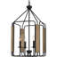 Luminaire suspendu de style lanterne de ferme moderne 28 po à 4 lumières, cadre ouvert géométrique, finition bouleau fumé