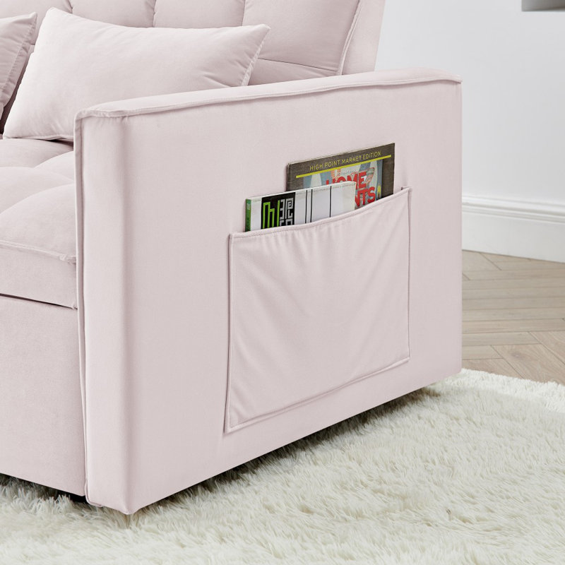 Causeuse convertible Jashlyn, H 31,5 po x l 55 po x P 35 po, Velours rose clair