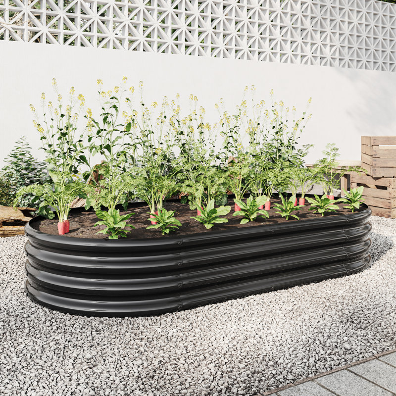 Veranika Large Metal Raised Garden Bed In Black - Support A Flourishing Oval Planter Design For Veggies & Flowers Plants