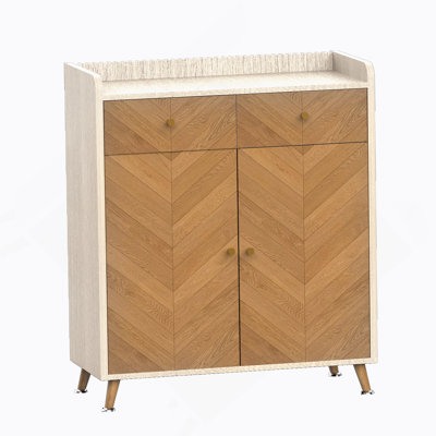 Armoire à chaussures en bois, range-chaussures à 4 niveaux avec 2 tiroirs, armoire à chaussures autoportante avec tablettes réglables pour le vestibule