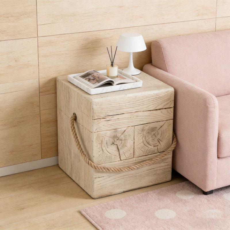 Table d'appoint d'extérieur carrée en grain de bois MGO, Bois