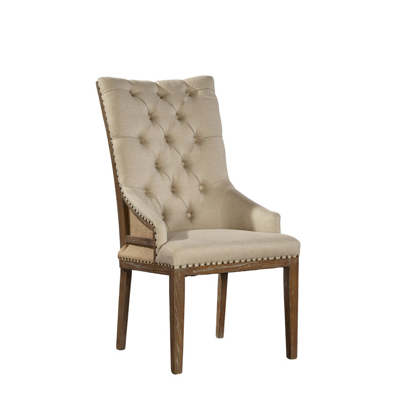 Yukon Tufted Linen Upholstered Oak Side Chair