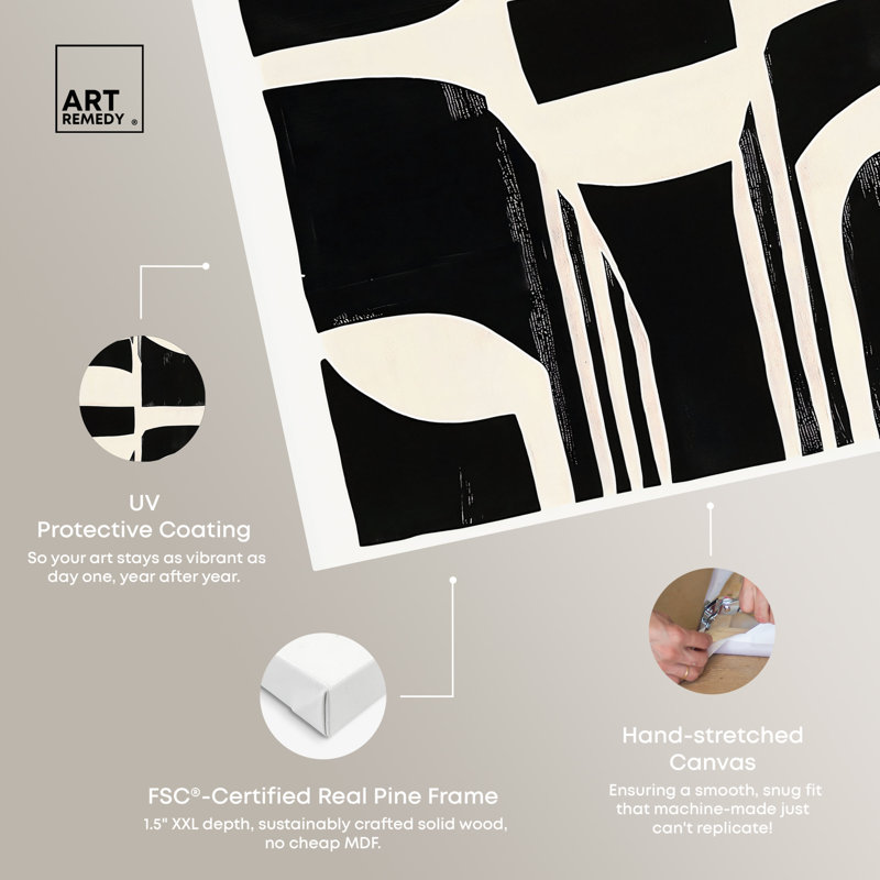 Black and White Abstract Canvas Art with Wooden Frame, 21" x 21"