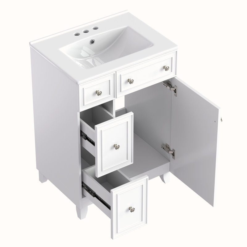 Bathroom Vanity with Ceramic Sink, White, Black