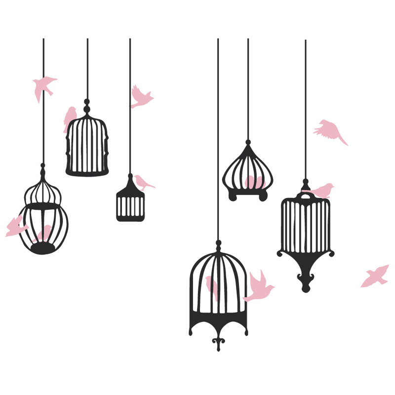 Décalcomanie murale galores oiseau, Rose / noir, H 48 po x l 58 po x p 0,01 po