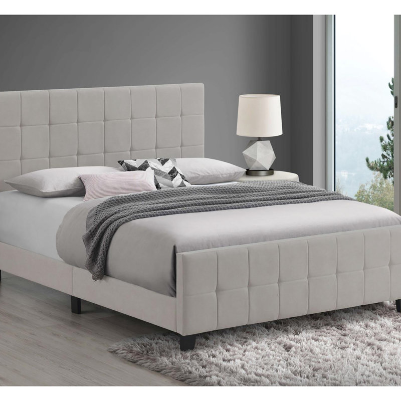Élégant grand lit à panneau en beige, confortable expérience de sommeil avec lit rembourré beige, avec rembourrage confortable