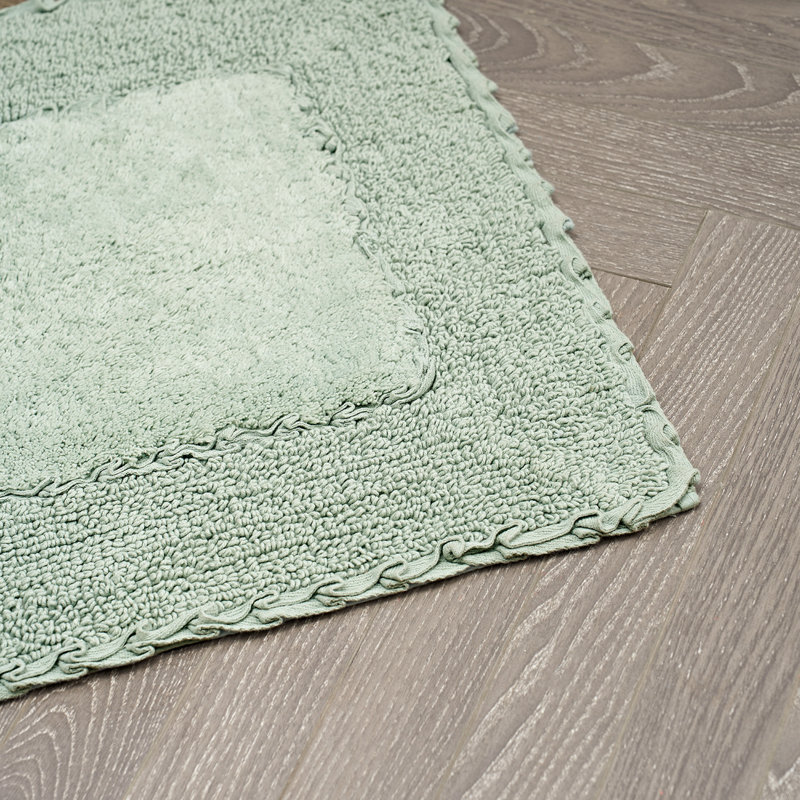 Sage Green Cotton Bath Rug with Ruffle Border, 17"x24"