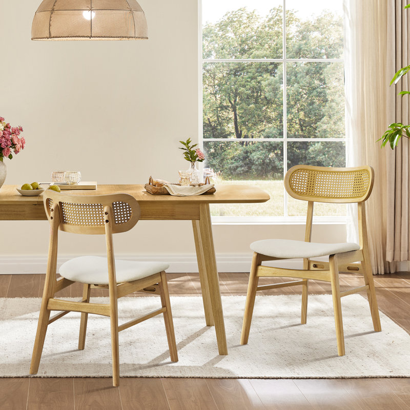 Upholstered Dining Chairs with Rattan Back, Oak