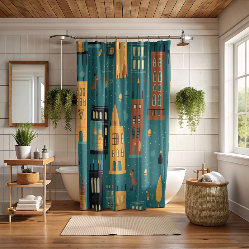 Rideau de douche Whimsy City - Premium, H 74 po x l 71 po