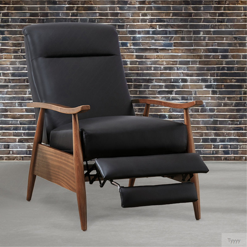 Fremont Leather Wood Arm Push Back Recliner - Black
