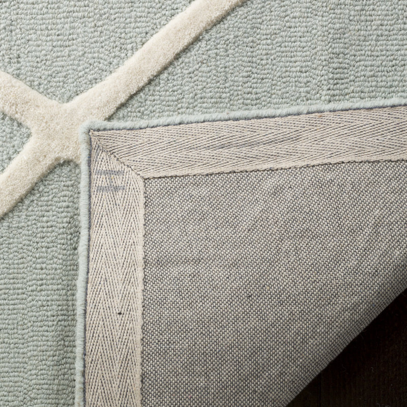 Tapis menthe en laine touffeté à la main à motif géométrique Krystyna, Rectangle 3 pi x 5 pi