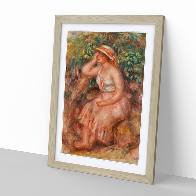 Woman Daydreaming by Pierre-Auguste Renoir - Picture Frame Painting, 36cm H x 27cm W x 2cm D, Oak