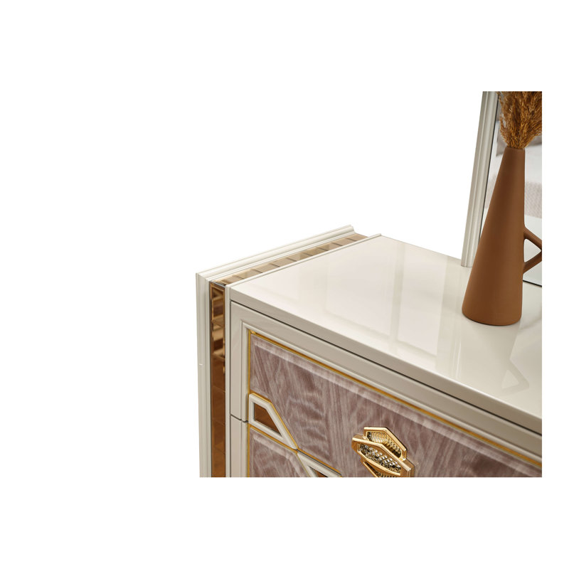 Omari Modern Style 6- Drawer Dresser Made with Wood and Gold Accents in Beige (INCLUDES DRESSER ONLY)