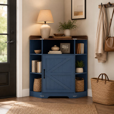 Corner Storage Cabinet with USB-C & Outlets, 6-Cubby Corner Shelf Organizer for Small Space Use Home