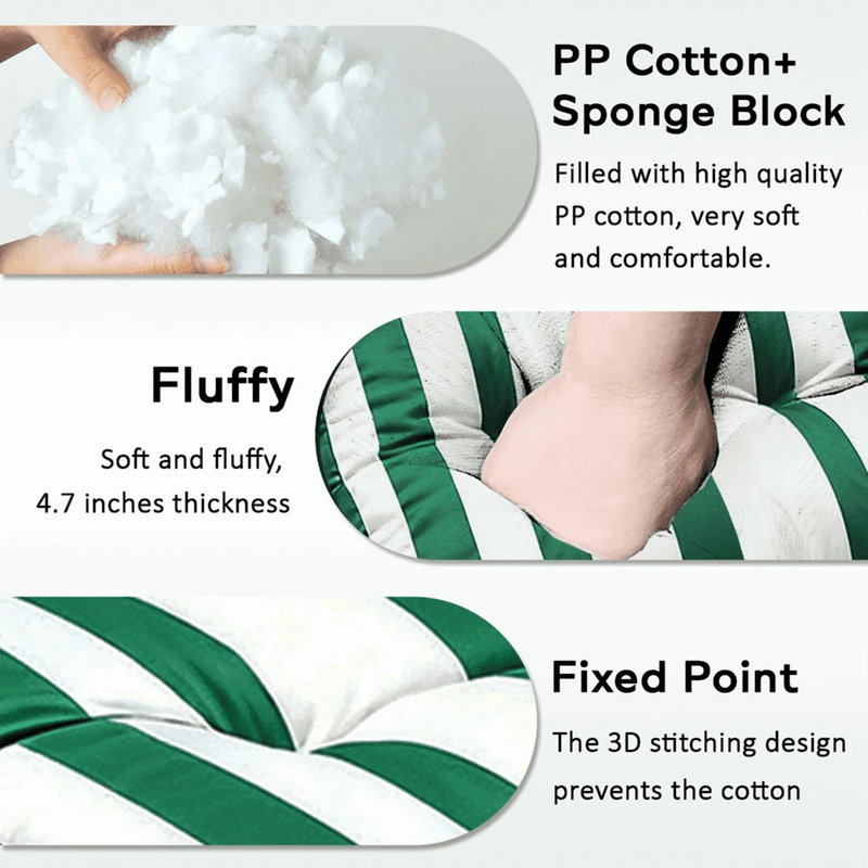 Outdoor Chaise Lounge Cushion, with Side Pocket, Tufted Patio Furniture Replacement Cushion, 1, Green White Stripes
