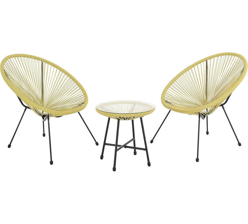 17 Stories Alyssya Natural Acapulco Styled Egg Shape Conversational Garden Bistro Patio Outdoor Set, Yellow 