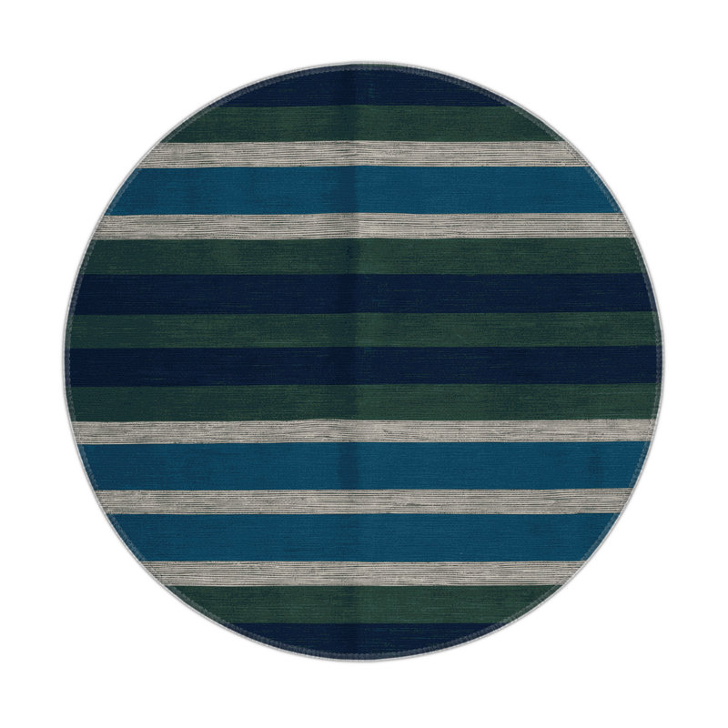 Tapis intérieur / extérieur bleu HorizontalStripes, Rond 5 pi