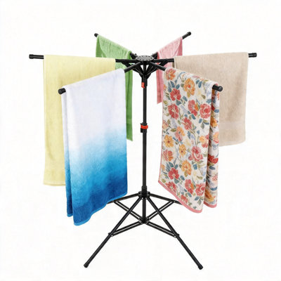 Adjustable Freestanding Pool Towel Rack, 6-Arm ,51–71",(Black)