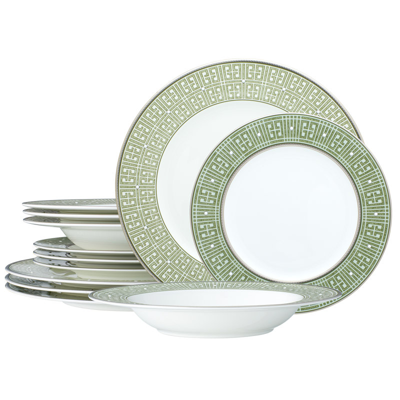Noritake Infinity 12-Piece Dinnerware Set, Service For 4, Green Platinum