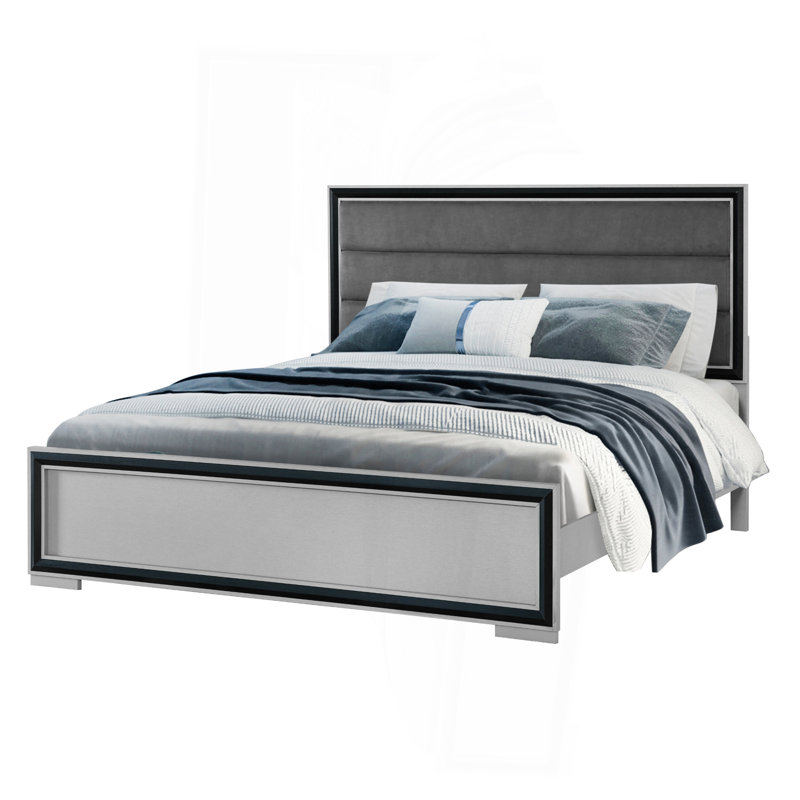 ADELAIDE GREY BLACK QUEEN BED W/LED, Queen