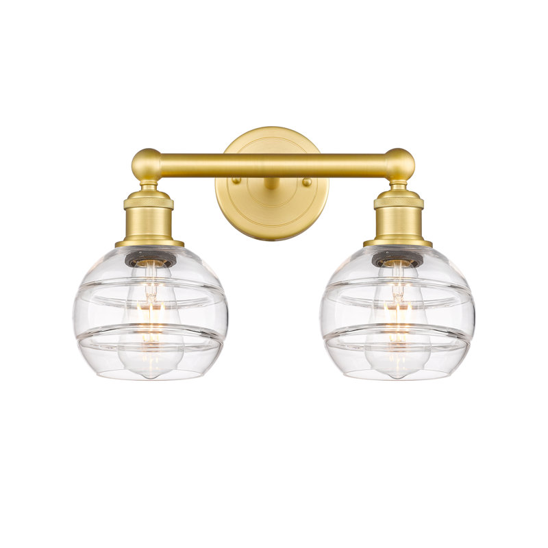 Éclairage pour meuble-lavabo à 2 lumières à intensité variable Natick, Or satiné, Transparent