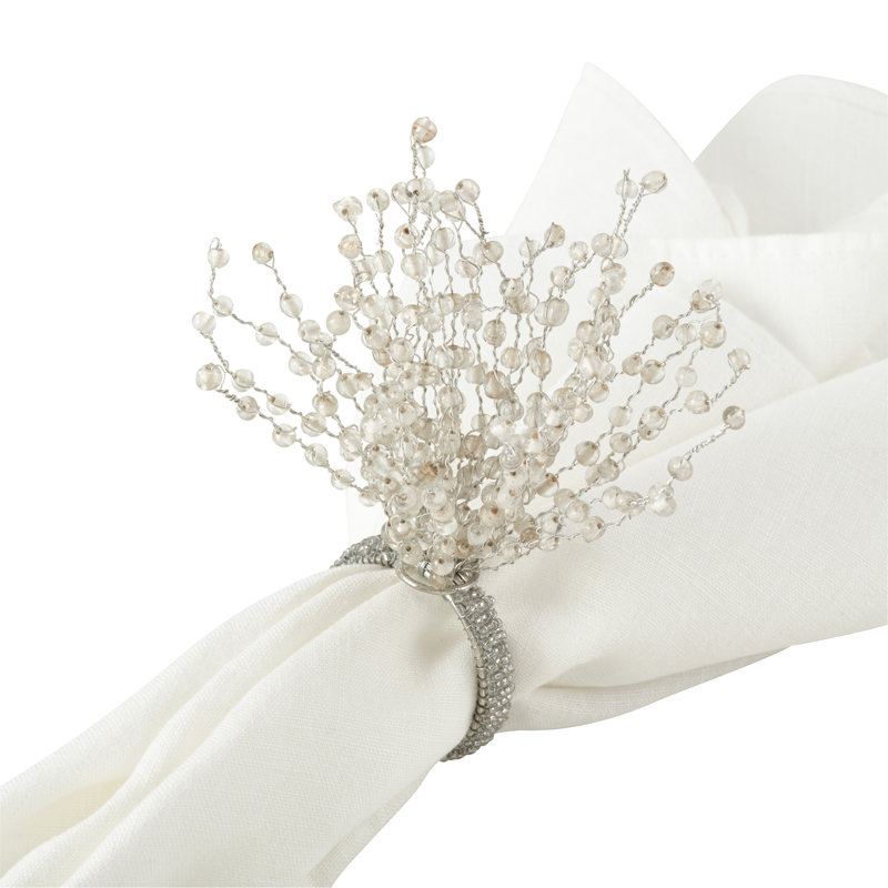 Silver Beaded Burst Design Napkin Rings Set of 4