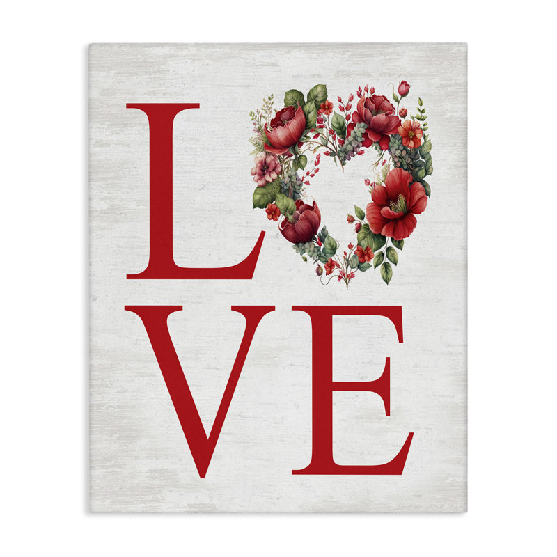 «Love with Heart Wreath», art mural sur toile par lettré et doublé, H 20 po x l 16 po