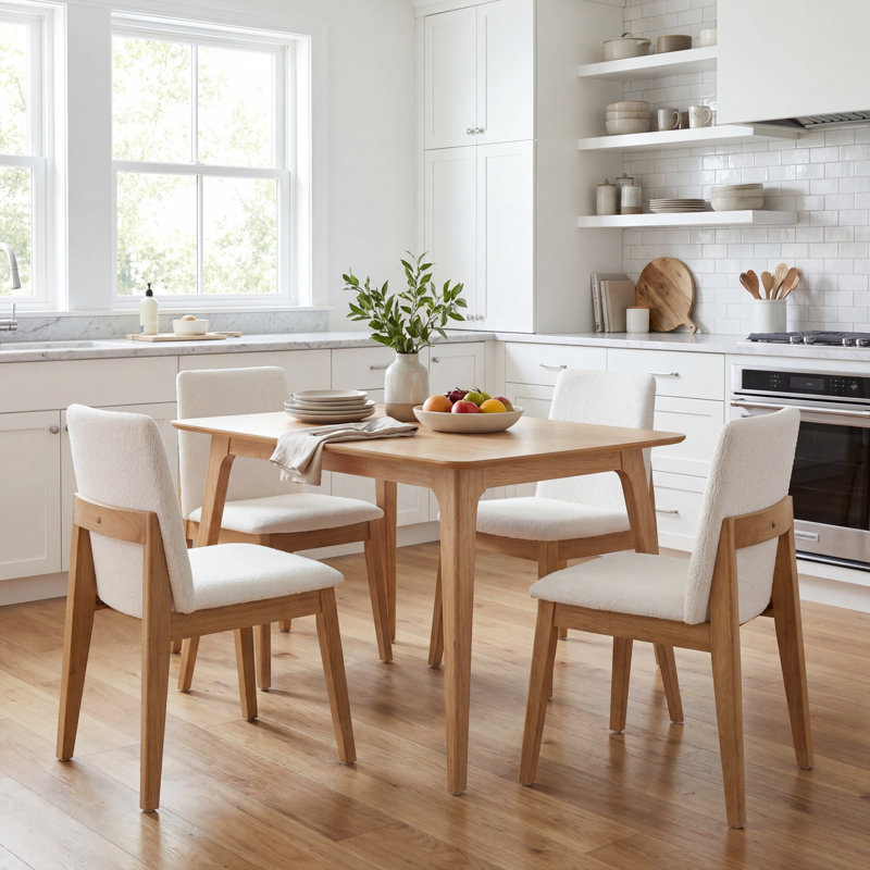 Urquhart 5-Piece Mid Century Modern Dining Table Set With Upholstered Chairs