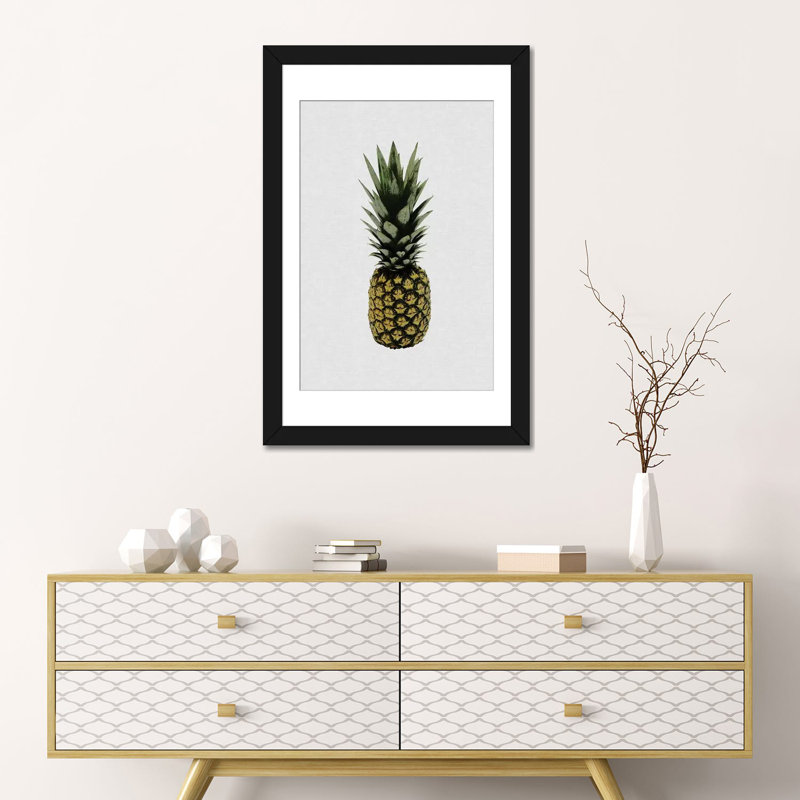 Ananas I - Impression sur toile, Papier beaux-arts encadré noir, Blanc, H 32 po x l 24 po x P 1 po