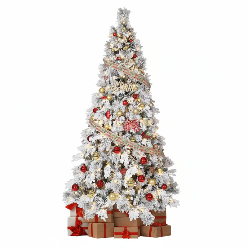 Arbre de Noël artificiel épinette enneigé avec lumières blanc chaud Prelit, H 6 pi