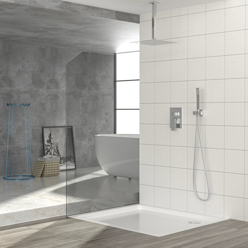 Dual Shower Head - 12 Inch Ceiling Mount Square Shower System With Rough-In Valve, Chrome