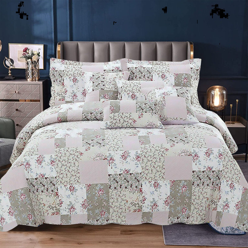 Nucla Luxury Patcwork Eiderdown  Quilted Modern Printed Bedspread  Comforter Throw Bedding Set With Pillow Shams
