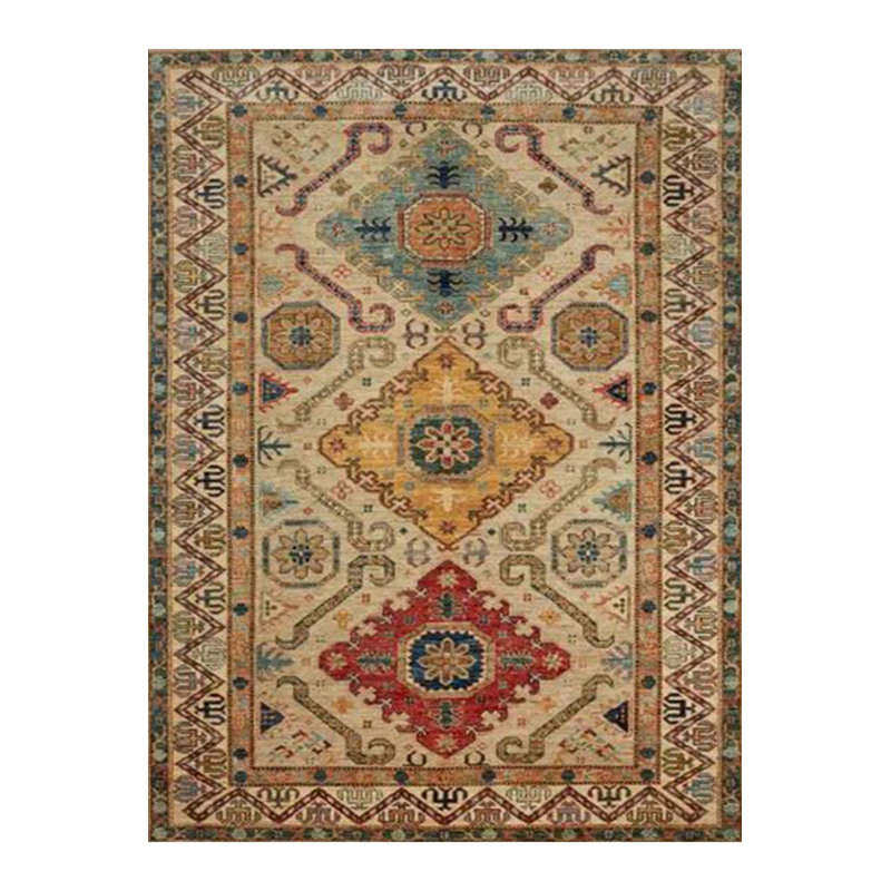 Machine Washable Beige Theme Ethnic Motif Traditional Pattern Vintage Decorative Woven Base Rug