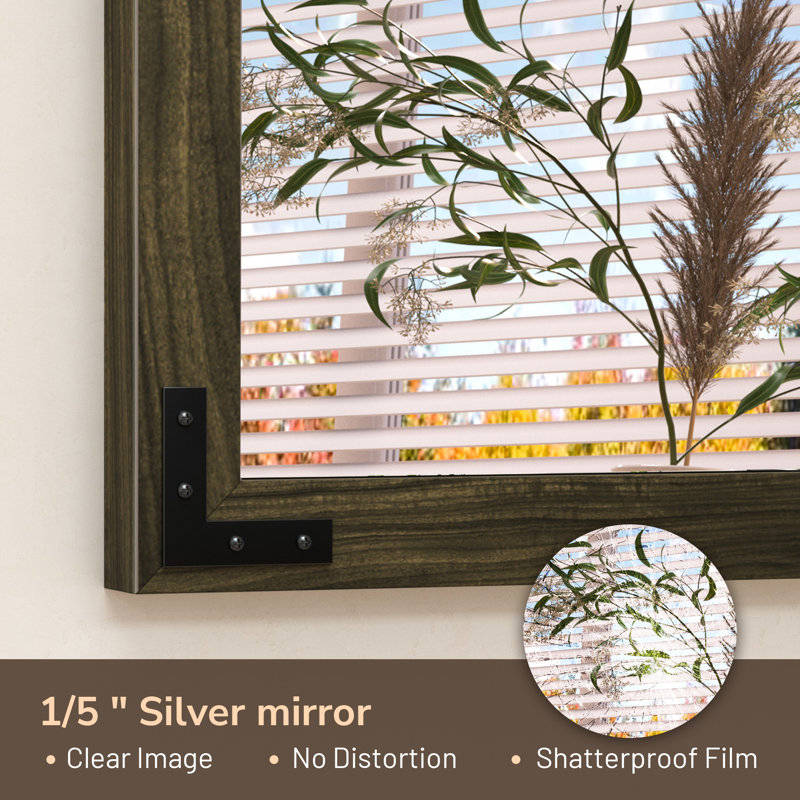 Gwenneth Rectangle Wood Mirror for Bathroom, Solid Pine Wood, 22" x 30", Black