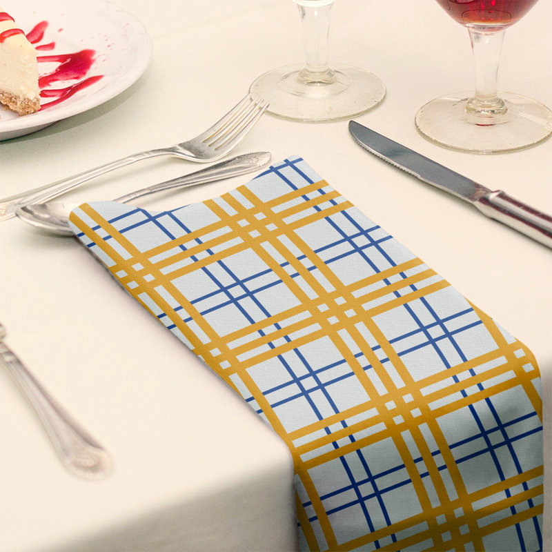 Plaid Square Napkin, White/Blue/Gold, 22" x 22", Polyester